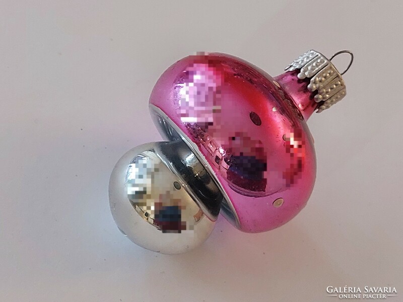 Régi üveg karácsonyfadísz pink gomba üvegdísz