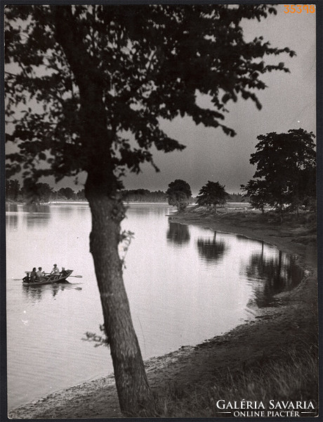 Larger size, photo art work by István Szendrő. By boat on the river, 1930s.