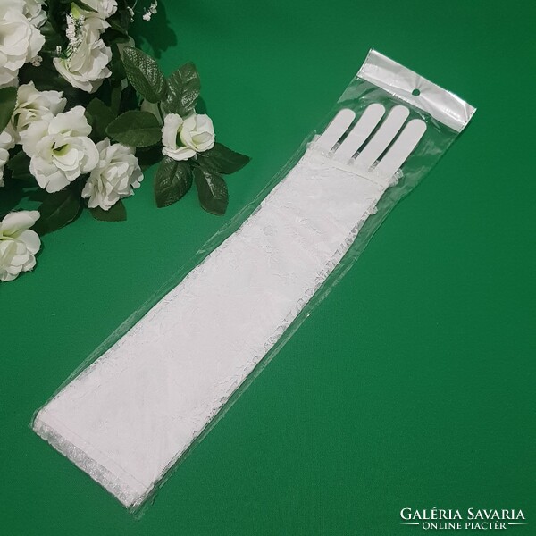 Új, ujj nélküli 35cm-es hófehér menyasszonyi csipke kesztyű