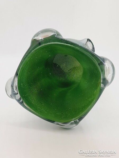 Thick-walled green glass vase 14 cm