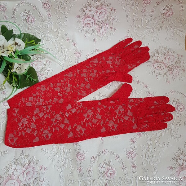 New, elbow-length red bride's prom lace gloves