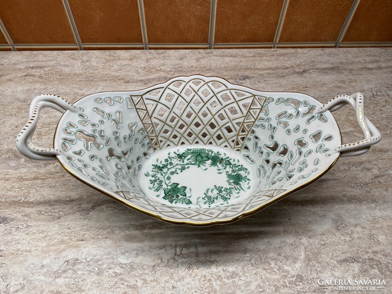 Herend green openwork tray with Indian basket pattern 29x17
