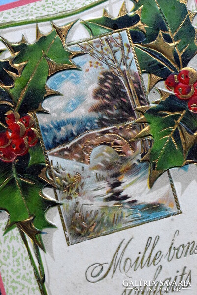 Antik dombornyomott Karácsonyi üdvözlő képeslap