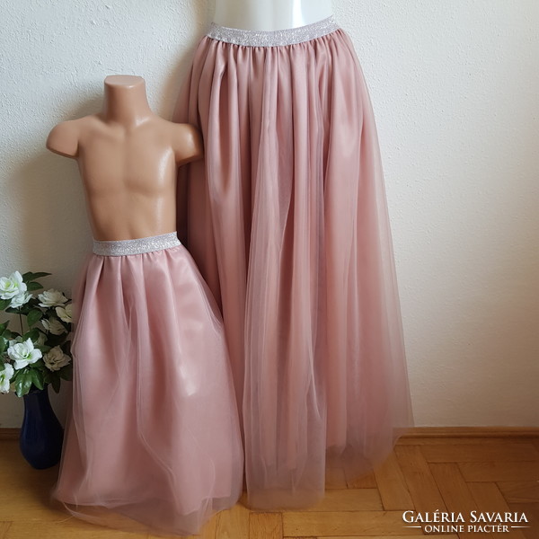 New, custom-made dark powder tulle skirt, casual long children's skirt with shiny waist