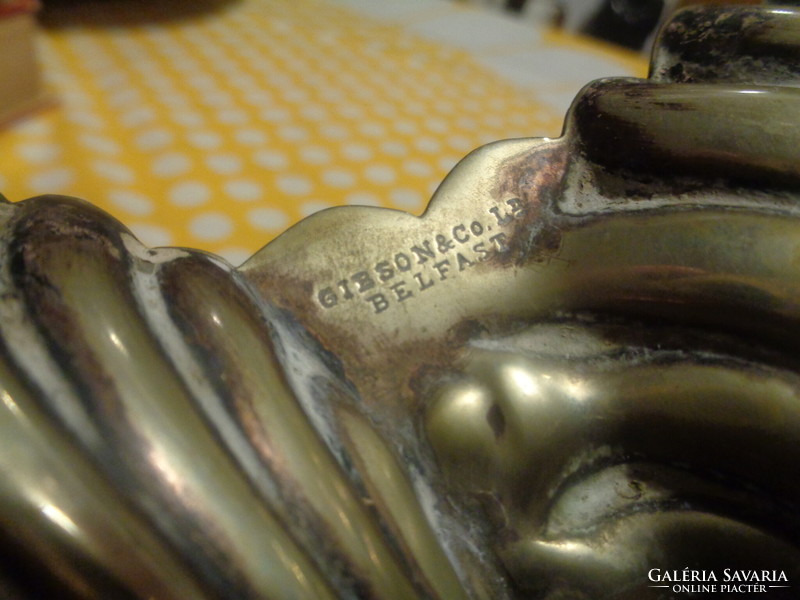 Table center - offering, with spiral legs, worn silver plating, marked in English, 25 cm