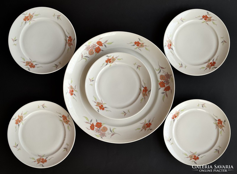 Alföldi showcase cake set 1 serving plate 5 small plates with orange flowers