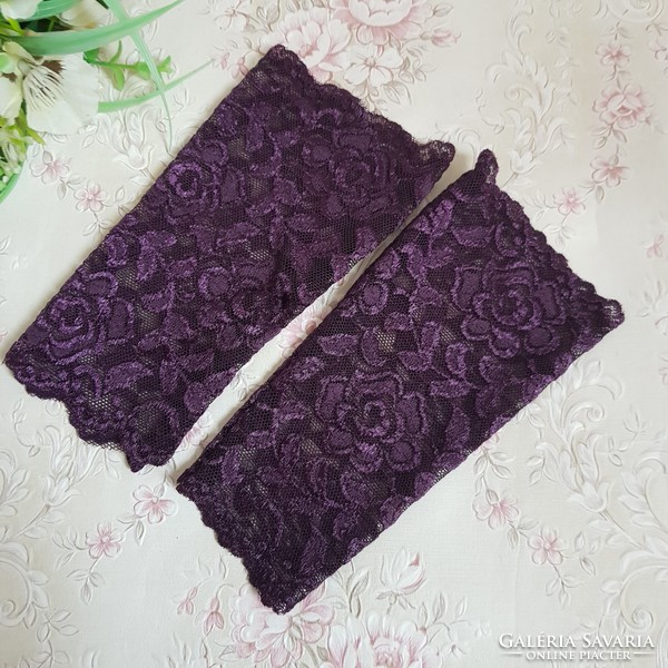 New, custom-made, fingerless eggplant purple lace gloves