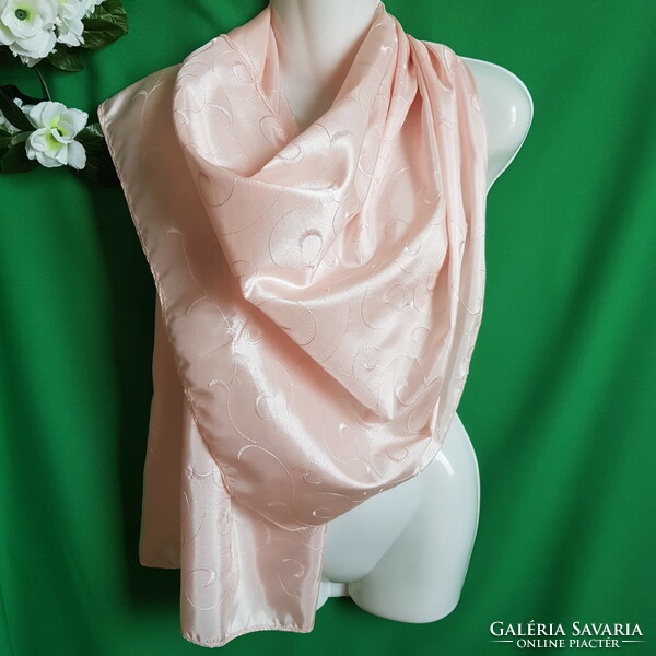 New, custom-made peach pink embroidered satin scarf, shawl, shawl, stole - 55cm x 145cm