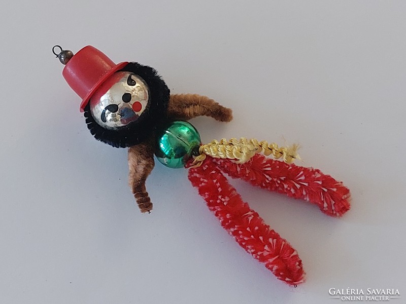 Régi üveg karácsonyfadísz figurális üvegdísz kalapos szakállas figura