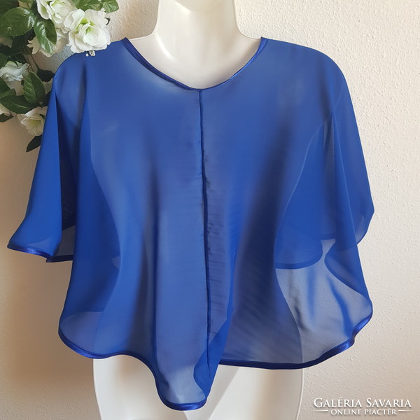 New custom made royal blue muslin bridal cape with satin trim, short cape