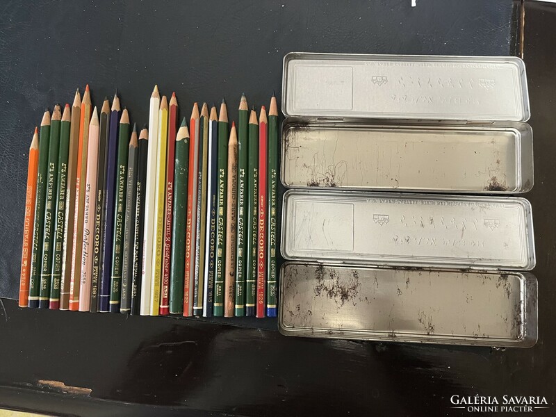 2 faber castell metal boxes + 24 colored pencils faber staedtler etc. 60s-80s