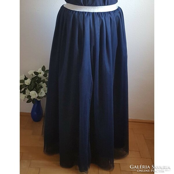 New, custom-made dark blue tulle skirt, bride long, maxi skirt with shiny waist