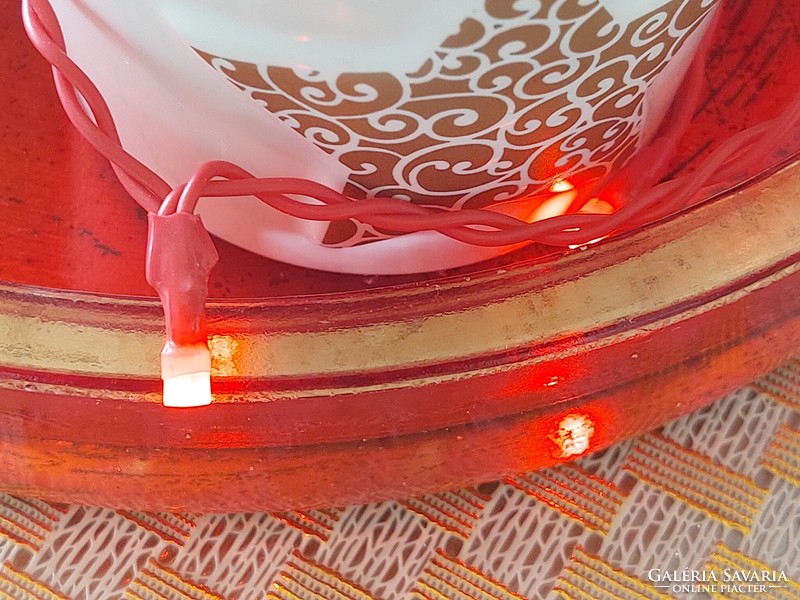 Karácsonyi üvegtál gyertyatartó piros arany tál