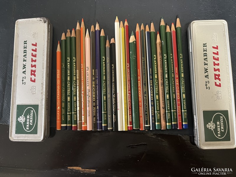 2 faber castell metal boxes + 24 colored pencils faber staedtler etc. 60s-80s