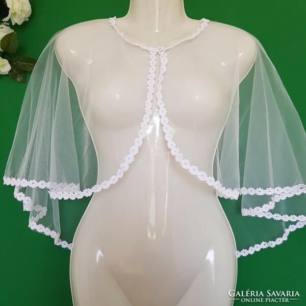 New, custom-made snow-white wedding cape with lace edge, short cloak