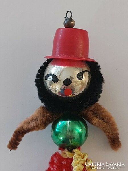 Régi üveg karácsonyfadísz figurális üvegdísz kalapos szakállas figura