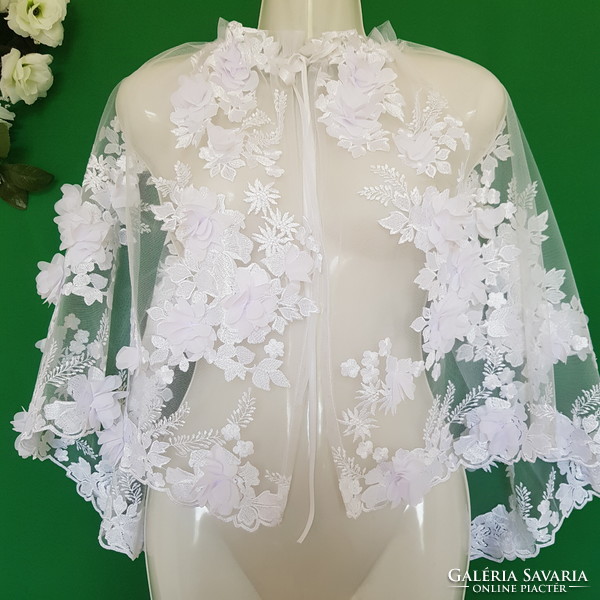 New Custom Made 3D Floral Lace Embroidered Snow White Bridal Cape Short Cloak