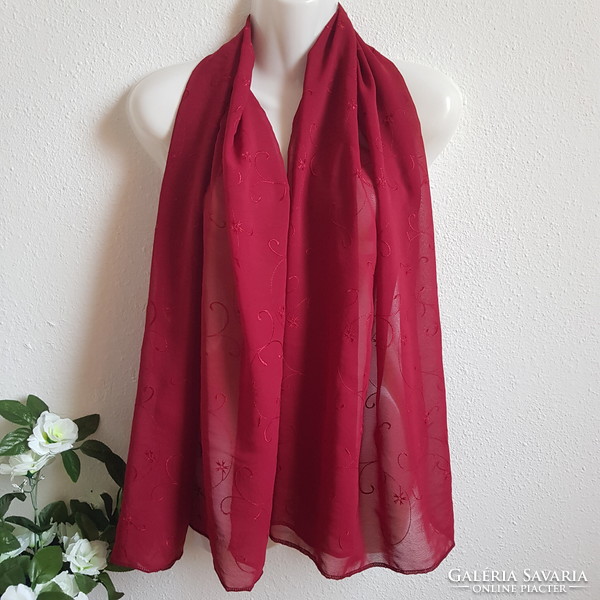 New custom-made burgundy embroidered muslin scarf, shawl, shawl, stole