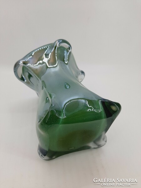 Thick-walled green glass vase 14 cm