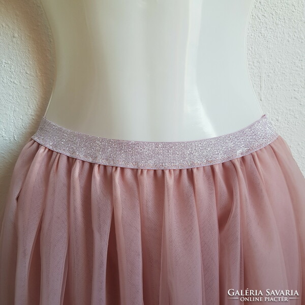 New, custom-made light powder tulle skirt, casual short midi skirt with shiny waist