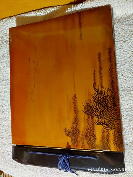 Retro, very old inlaid photo album, made of wood, glossy lacquered