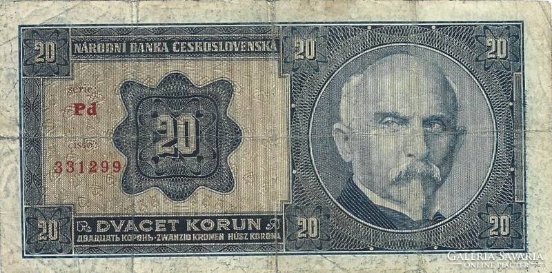 20 korun korona 1926 Csehszlovákia 1.