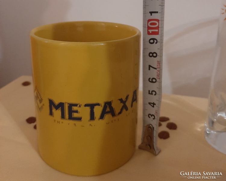 METAXA bögre 9,7 cm; italos pohár 14,5 cm 4cl, nehéz brandy pohár tömör,bordázott üvegtalpal 14,2 cm