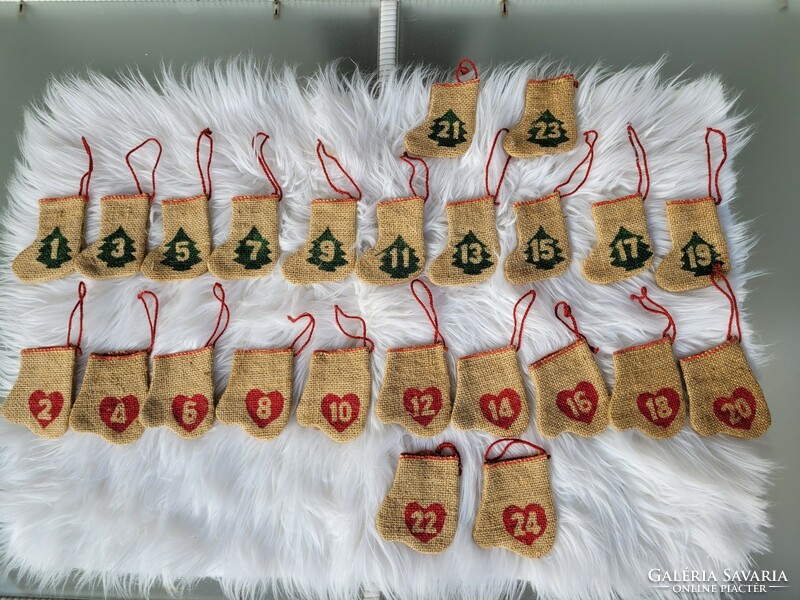 Christmas advent calendar hanging hemp gloves and socks 24 pcs