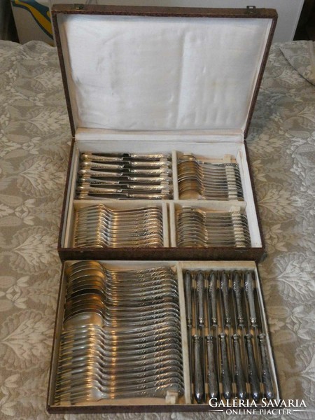 12 Personal, 84-piece, antique silver-plated, Rococo cutlery set from Solingen in a box