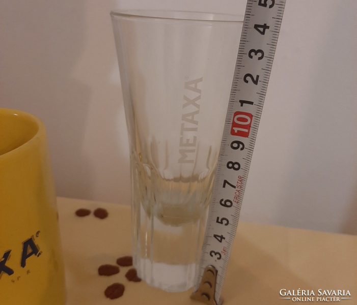 METAXA bögre 9,7 cm; italos pohár 14,5 cm 4cl, nehéz brandy pohár tömör,bordázott üvegtalpal 14,2 cm