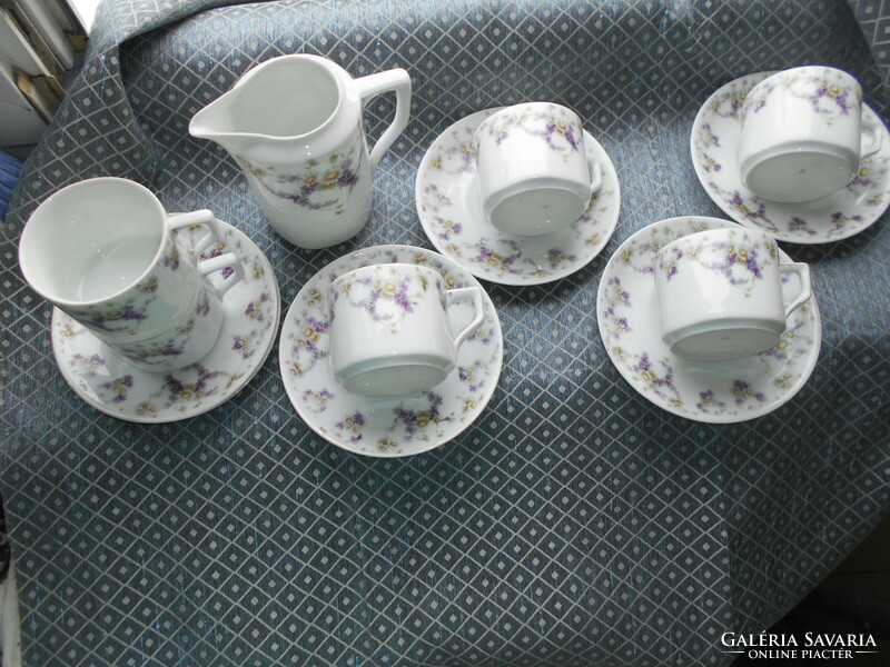 Porcelain set with violet and daisy pattern 6 cups + 6 plates + spout - perfect