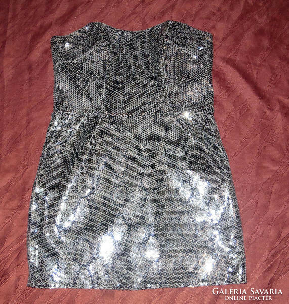 Silver sequin strapless dress 14 lipsy h: 68 cm mb: 86-102 cm size: 80-88 cm