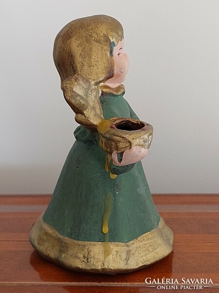 Christmas ceramic candle holder angel angel in green dress