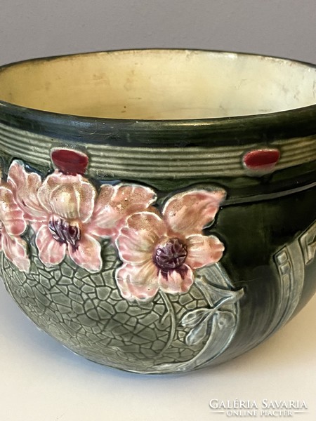 Antique painted large earthenware flower pot