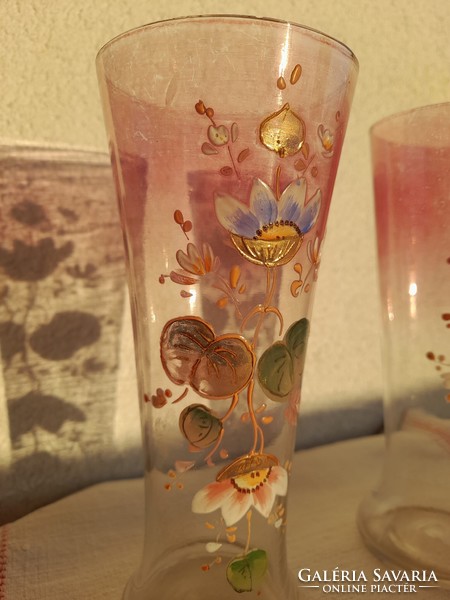Blown glass enamel painted antique souvenir glasses