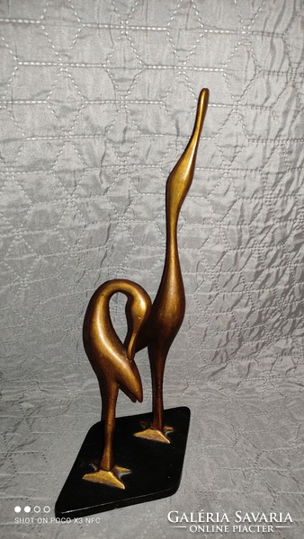 Vintage gold painted aluminum bird couple table or shelf decoration