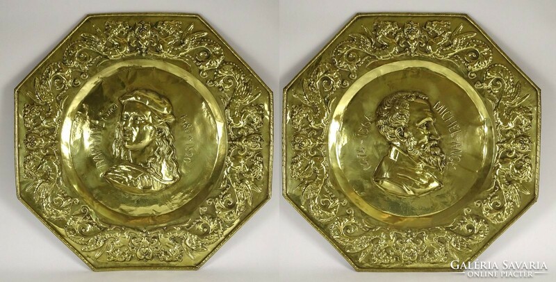 1P828 large-scale michelangelo - raffaello copper wall plate pair 59 cm