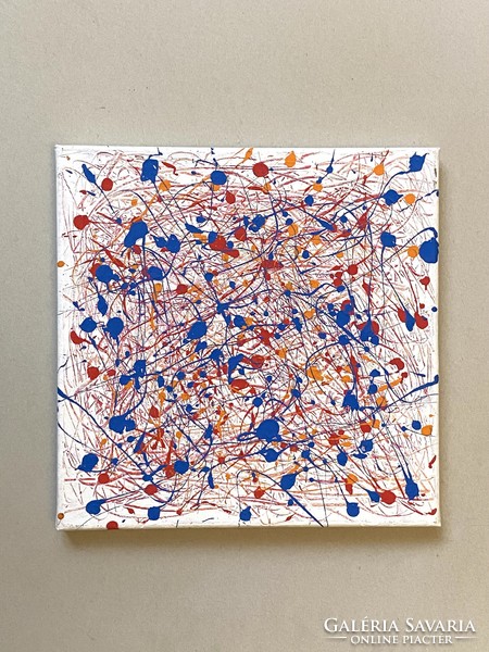 A rectangular modern painting with squiggles on a white background