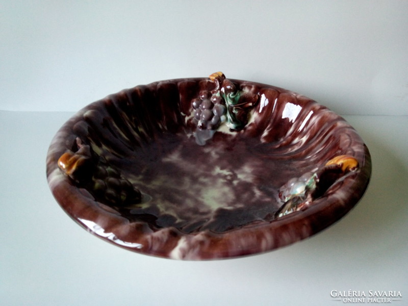 Antik régi nagy méretű szőlő mintás majolika tál  kerámia tányér