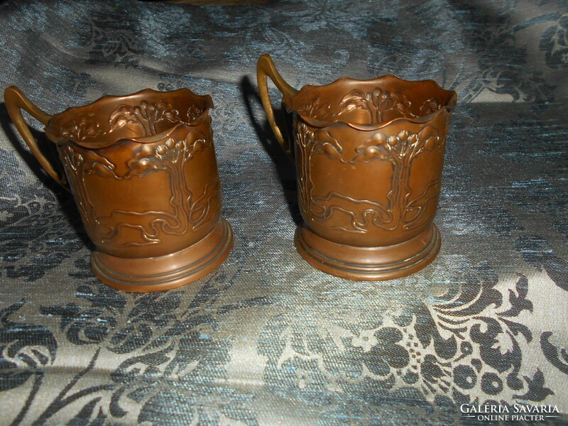 2 pieces together - antique secession copper cup holders - the price applies to 2 pieces