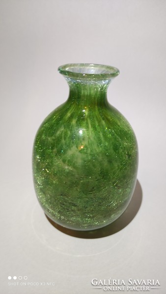 Karcagi cracked moss green veil glass vase is a rare color for collectors
