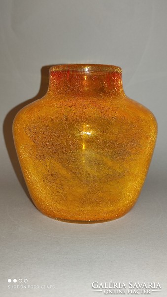 Ritka napsárga karcagi repesztett üveg váza pompás