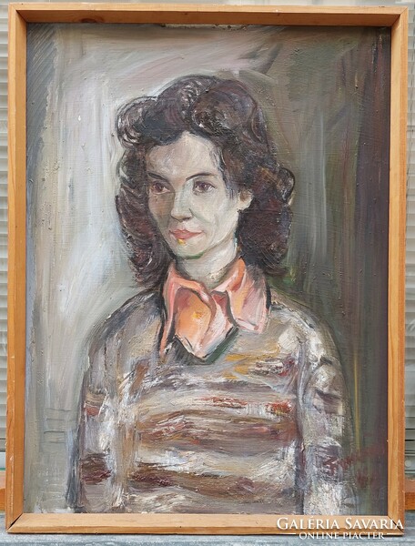 Signed oil-on-wood female portrait painting