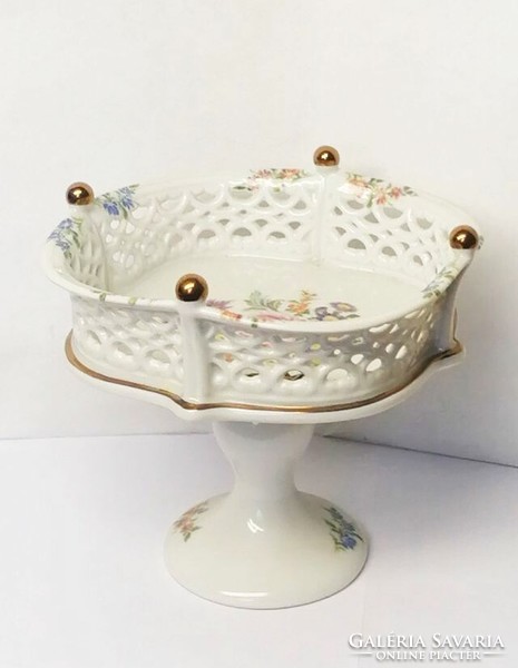Painted porcelain candy dispenser with openwork sides from Wallendorf, Germany