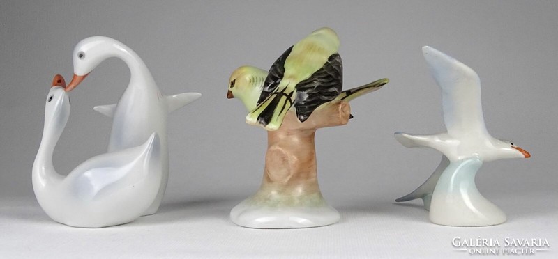 1P998 Régi Hollóházi - Aquincum - Kőbányai porcelán madár figura 3 darab