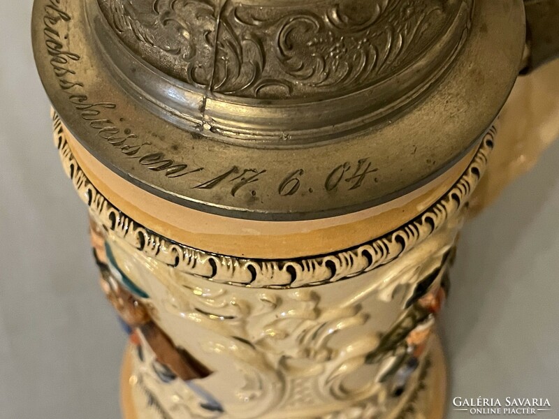 Antik német fél literes kerámia söröskorsó