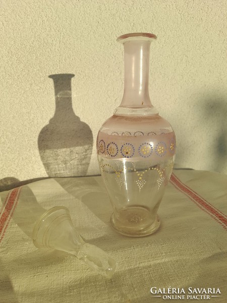 Blown glass enamel painted antique decanter