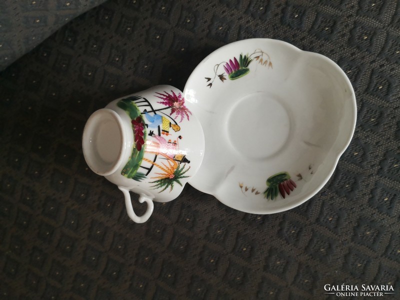 TK (Klösterle) porcelán, antik teás csésze aljjal, 1830-1893. Chinoise.