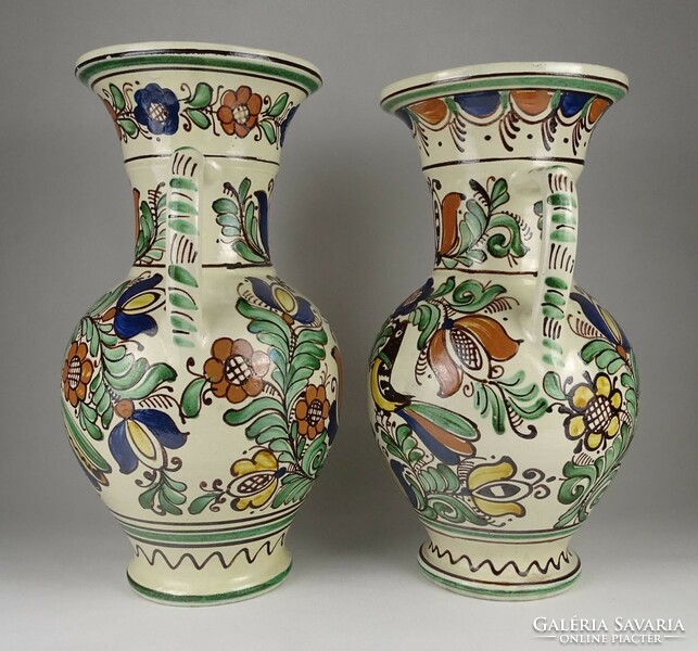 1P822 pair of old bird large Korund ceramic vases 38 cm