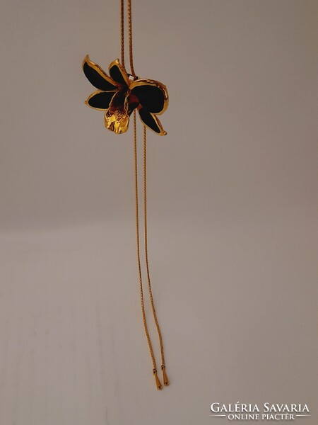 Vintage black orchid sliding pendant on chain, marked, risis